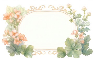Fototapeta premium Elegant vintage floral frame with delicate flowers and green leaves, perfect for invitations, greetings, and decor.