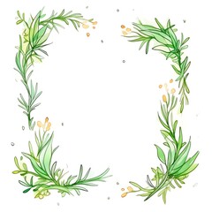 Elegant watercolor floral frame with green leaves and small flowers, perfect for invitations, cards, and wedding designs.