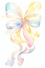 Obraz premium Elegant watercolor ribbon bow in pastel colors, perfect for decorative designs, invitations, and festive occasions.