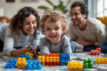Fototapeta premium Young family playing together in the living room