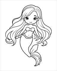 Cute mermaid Coloring pages for kids, ocean animals coloring pages, mermaid illustration