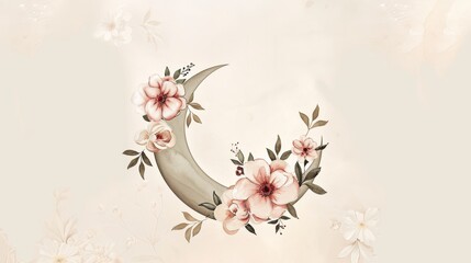 Eid ul Adha Mubarak accompanied by a simple crescent moon and delicate floral elements
