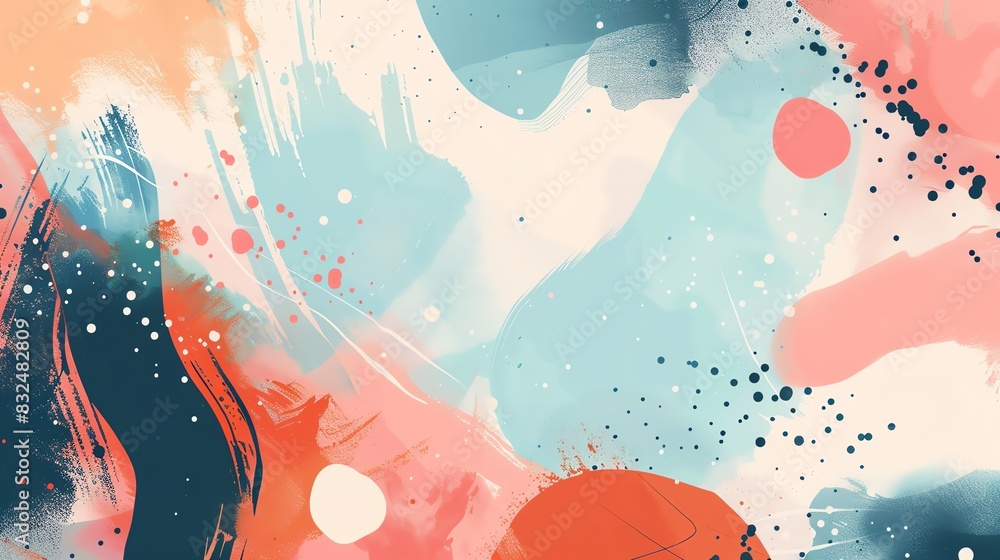 Poster abstract artistic background with playful shapes and a pastel color scheme, giving a whimsical and m