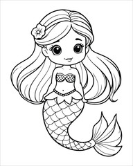 Cute mermaid Coloring pages for kids, ocean animals coloring pages, mermaid illustration