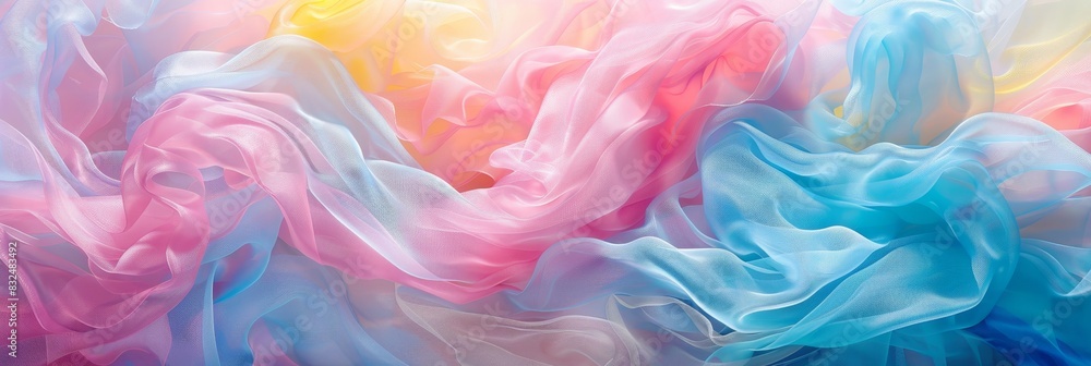 Poster soft pastel silk waves calming abstract background with ample space for text placement