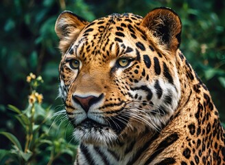Obraz premium Very close-up of the face of a dangerous leopard