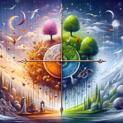 Wall clock with four seasons