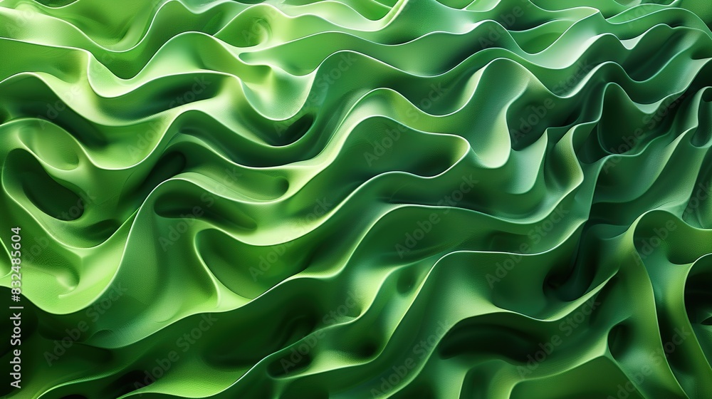 Poster green 3d background with undulating waves