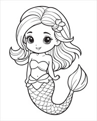 Cute mermaid Coloring pages for kids, ocean animals coloring pages, mermaid illustration