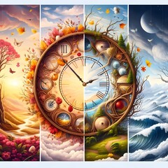 Wall clock with four seasons