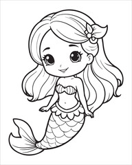 Cute mermaid Coloring pages for kids, ocean animals coloring pages, mermaid illustration