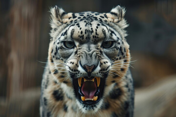 Fototapeta premium Snow leopard in the mountains in the wild close-up. wild cats. Predators.