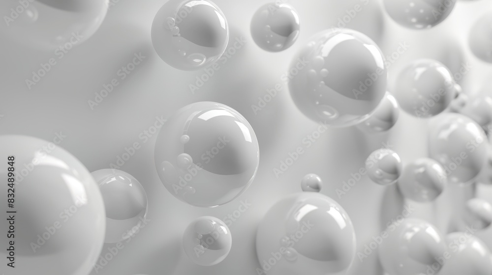 Poster abstract white 3d background with floating spheres creating a sense of depth
