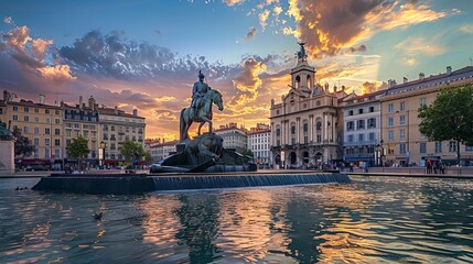 famous bellecour square in lyon france with equestrian statue and fountain historic european landmark travel photography