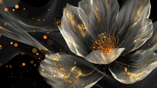 floral background with gold painted flower generative ai art