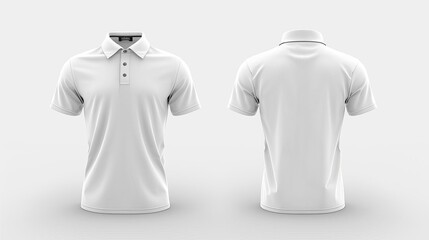 front and back views of white polo shirt mockup isolated on white 3d rendering