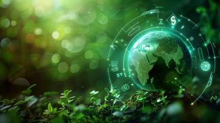 Fototapeta premium Environment World Earth Day, Green Earth with Environment icons. Saving the environment, and environmentally sustainable, Environmental technology.