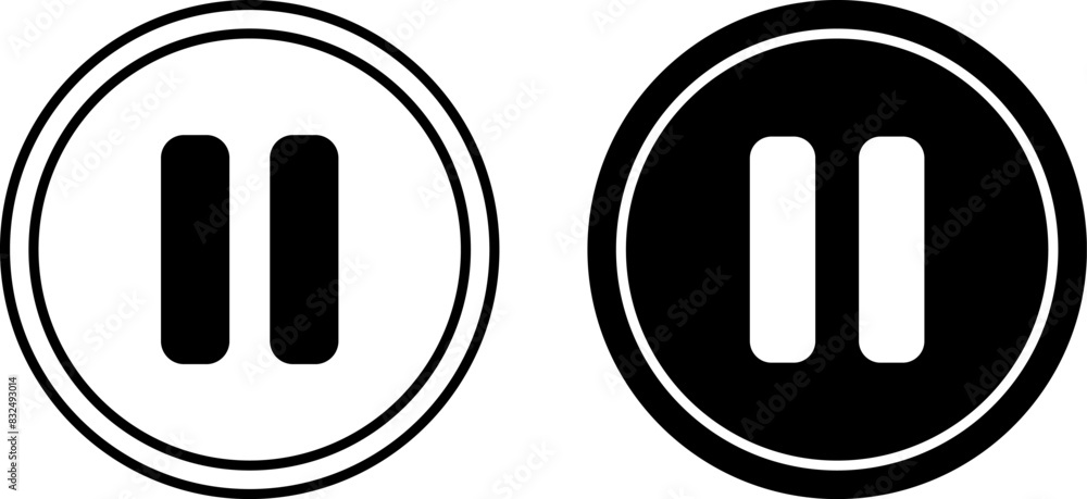 Poster pause icons. black and white vector icons. media player button. social networks and video concept