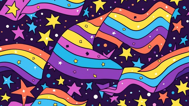 Seamless pattern of hand-drawn Non-Binary Pride flags and stars, creating a vibrant and supportive design with bold colors