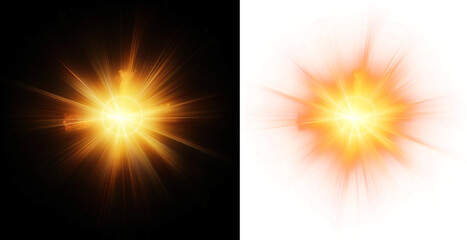 Warm Golden Sun Flare with Expanding Rays on Transparent Background
