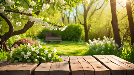 Naklejka premium spring background with wooden planks