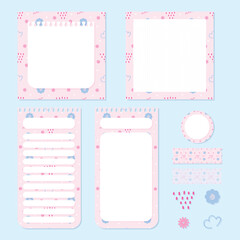 Vector set of cute and kawaii stickers design of memo pad notepad 