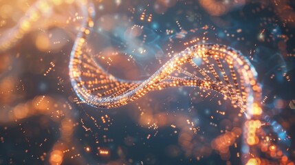 A DNA double helix intertwining with binary code, representing the convergence of biology and technology in fields generated by AI