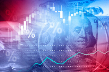 US financial inflation crisis with stock market graph , economy problem , investment analysis...