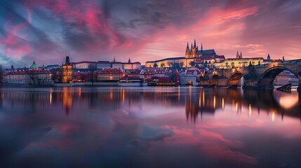 Fototapeta premium iconic charles bridge and prague castle at sunset enchanting bohemian cityscape romantic travel destination photography