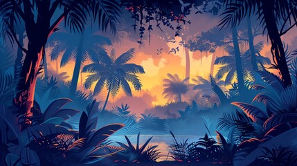 Vibrant jungle illustration in vector style for film animation