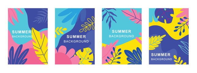 Abstract summer background with tropical palm leaves. Summer sale, social media promotional content. Collection of abstract background designs.