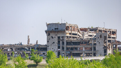Big factory destroyed by military actions in Ukraine.