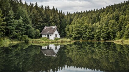 Secluded Cottage by the Lake in a Lush Forest