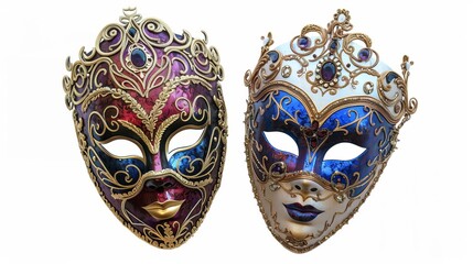 intricate venetian opera carnival masquerade masks isolated on white cut out