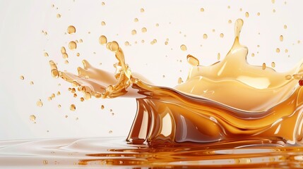 Fototapeta premium liquid sweet melted caramel or maple syrup swirl 3d splash isolated on white