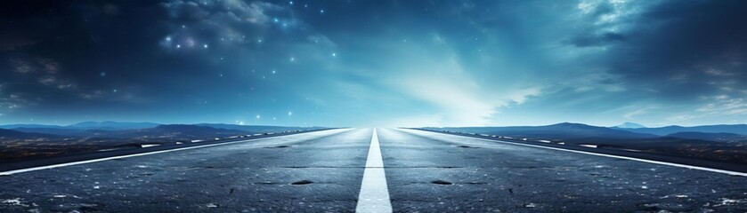 Smooth black asphalt road stretching into the distance close up, sleek surface, vibrant, double exposure, clear sky backdrop