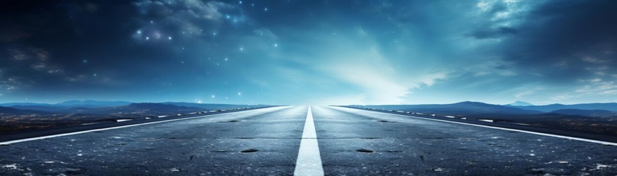 Smooth black asphalt road stretching into the distance close up, sleek surface, vibrant, double exposure, clear sky backdrop