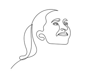 Abstract single continuous line drawing of woman portrait.one line art young cute girl's face. beauty and hairstyle, fashion concept, illustration for print, t-shirt design, logo for cosmetics, etc.