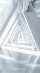 Fototapeta premium Architectural white corridor with triangular forms and natural light creating a sleek, modern perspective