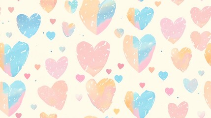 Seamless pattern of hand-drawn Transgender Pride flags and hearts, creating a soft and supportive design with pastel colors