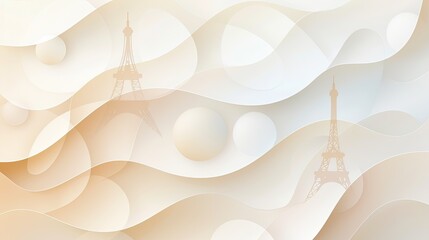 An abstract digital artwork of the Eiffel Tower with muted colors and soft, wavy lines, creating a tranquil and modern aesthetic