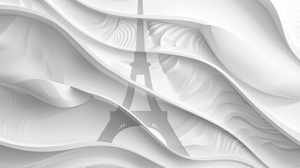 Eiffel Tower with abstract wave pattern background in white and gray shades