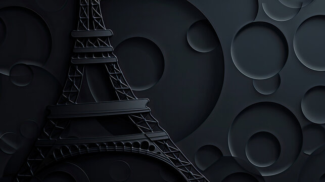 Eiffel Tower with a dark, abstract, wavy background featuring intricate lines