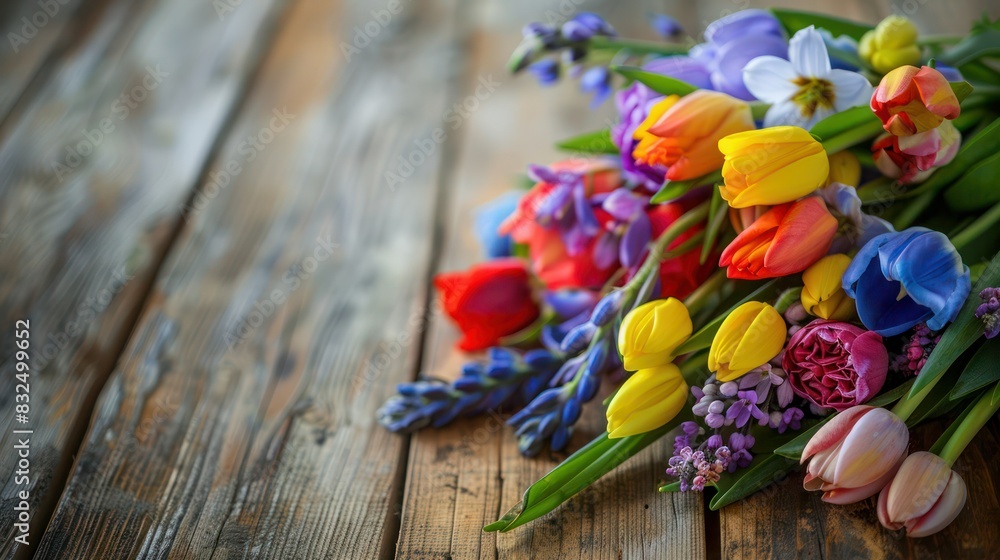 Poster capture the essence of spring with a beautifully arranged array of colorful spring flowers adorning 