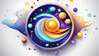 3d flat icon as Galactic Watercolors Soft watercolor renditions of galaxies and cosmic phenomena. in financial growth and innovation abstract theme with isolated white background ,Full depth of field