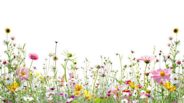 Foreground flower gardens and meadows 