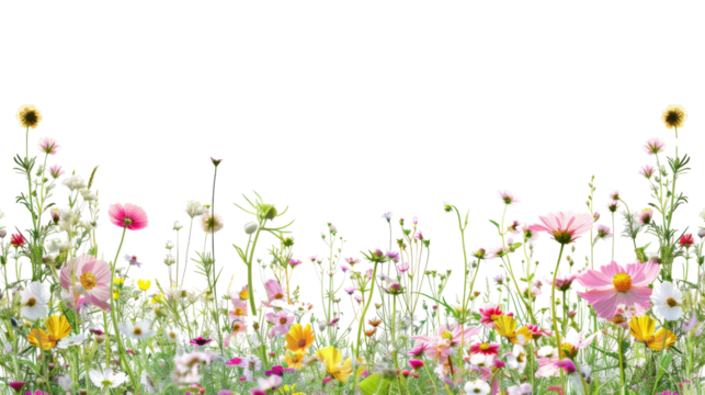 Foreground flower gardens and meadows 