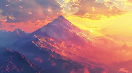 majestic sunset over serene mountain peak breathtaking landscape vista ai generated artwork