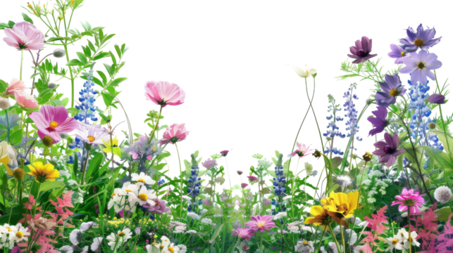 Foreground flower gardens and meadows 