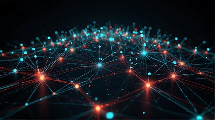 Fototapeta premium a network of glowing dots connected by lines, forming a connection-like pattern against a dark colored image background creates a visual impression of futurism and advanced technology